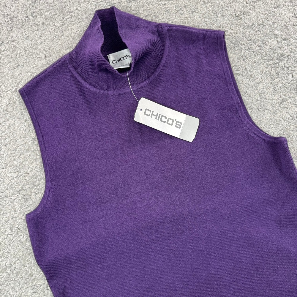 Chicos‎ Purple Silk Blend Mock Neck Sleeveless Sweater Zinfandel Size 1 NEW